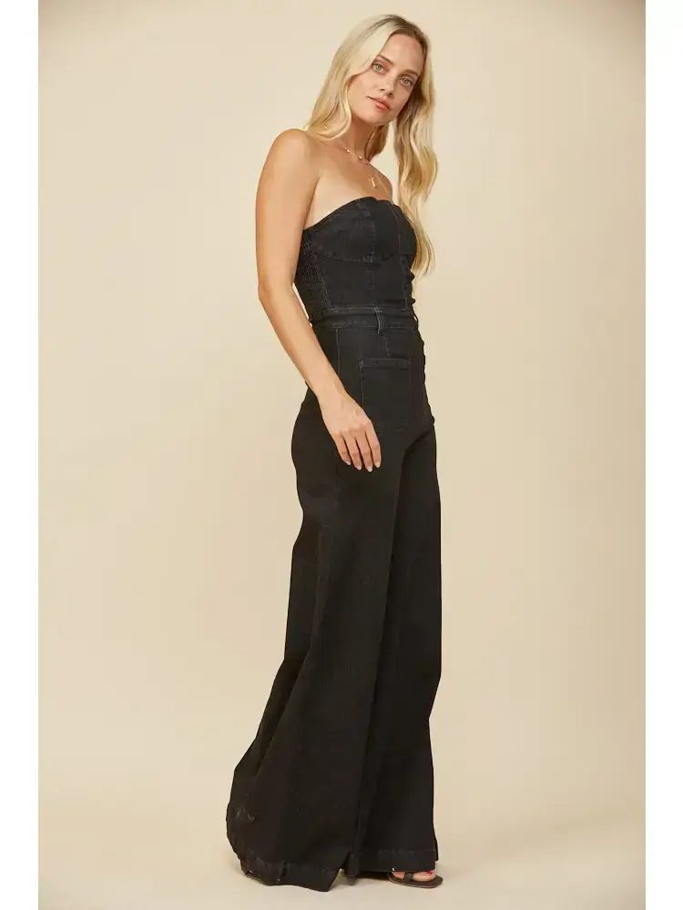 Wide Leg Denim Jumpsuit