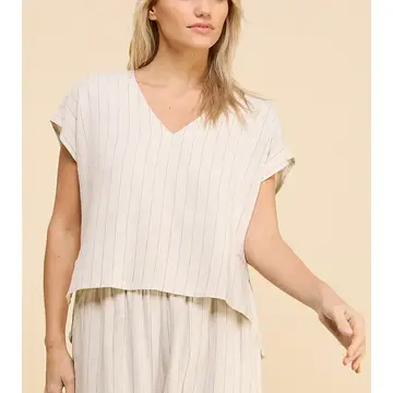 Pinstriped V Neck Hi-Lo Top