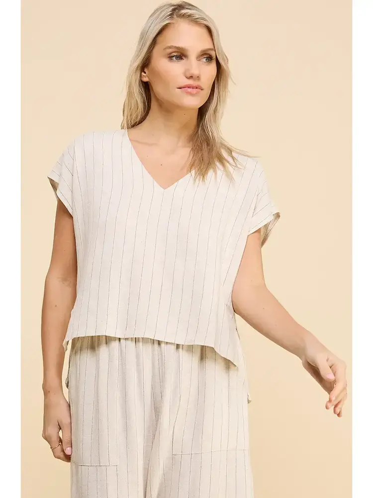 Pinstriped V Neck Hi-Lo Top