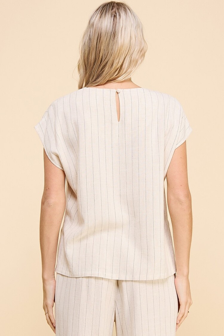 Pinstriped V Neck Hi-Lo Top
