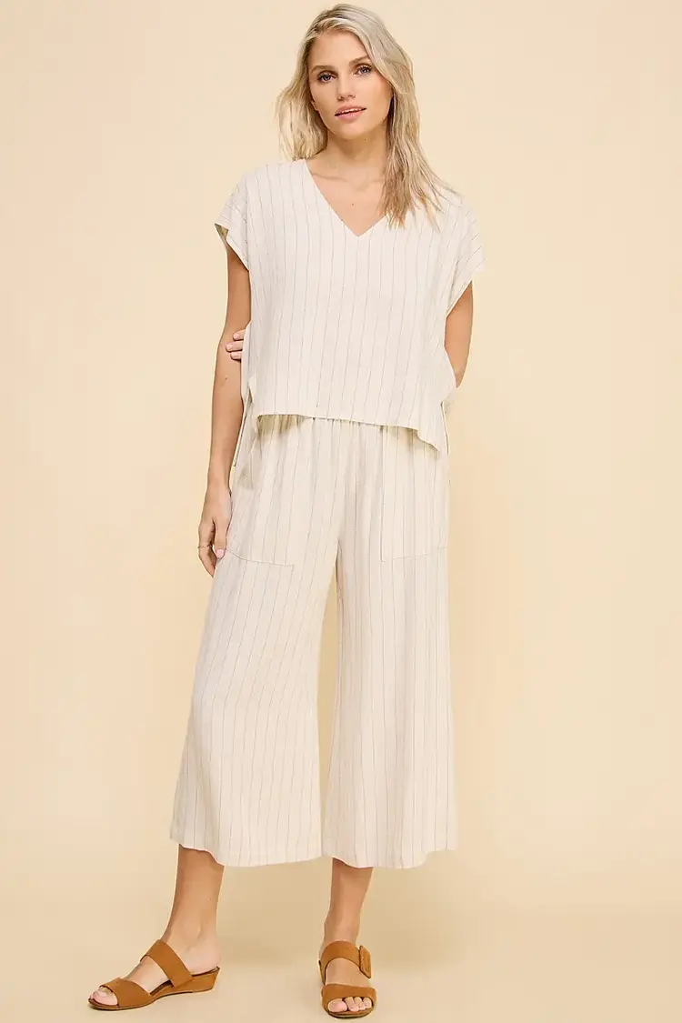 Pinstriped V Neck Hi-Lo Top