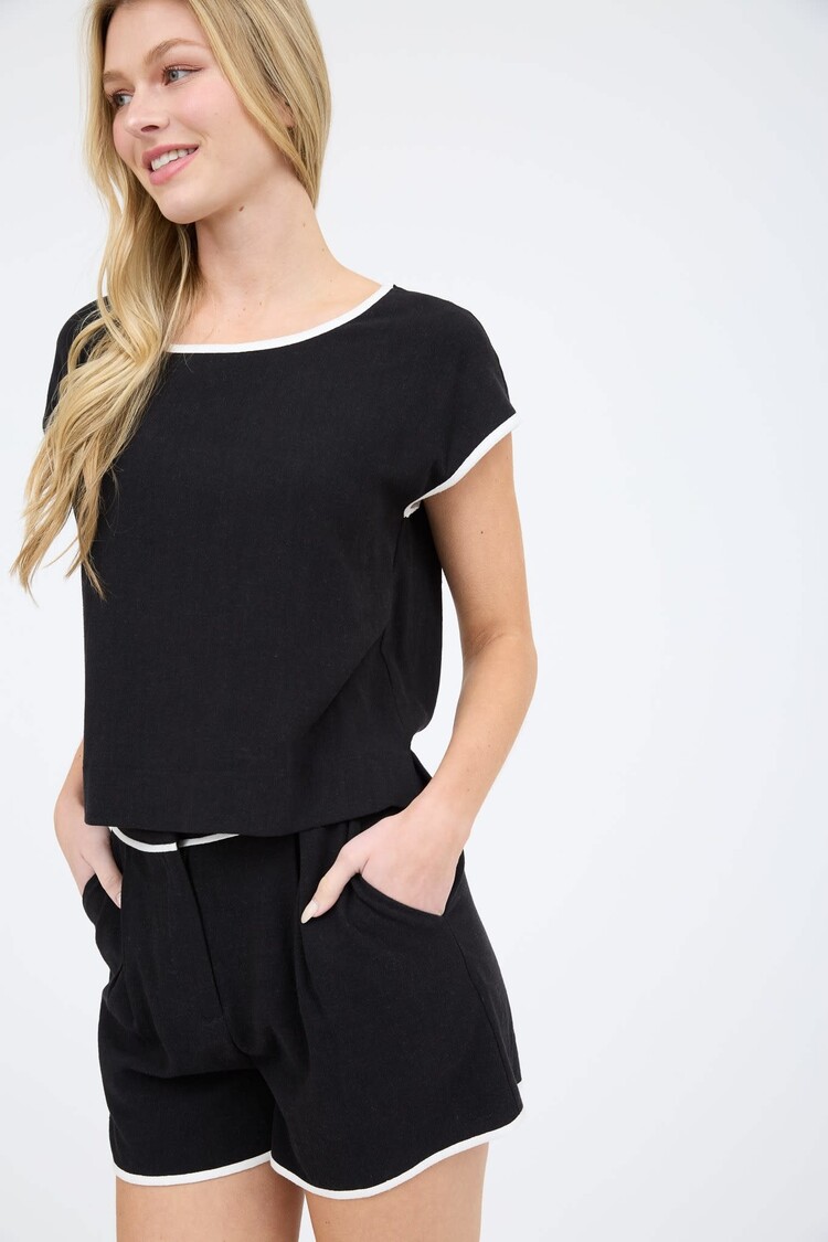 Contrast Trim Linen Shorts