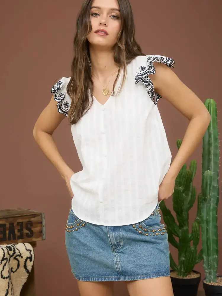 Stripe Contrast Floral Sleeve Top