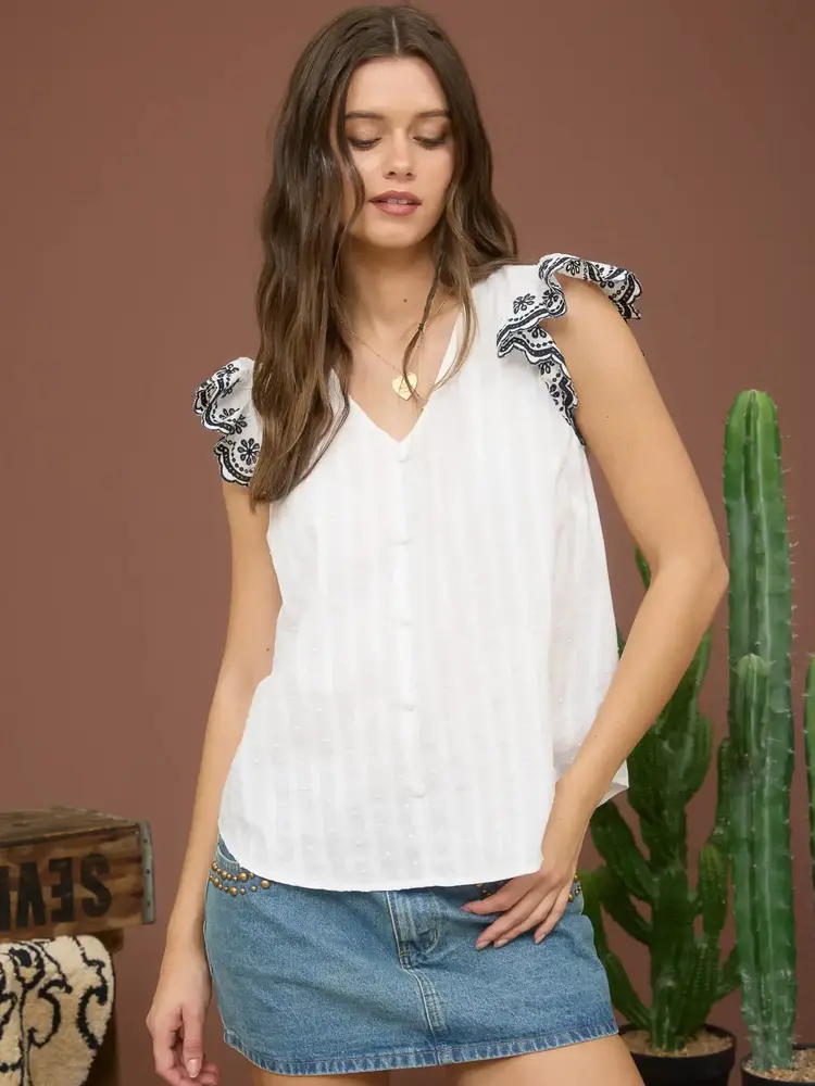 Stripe Contrast Floral Sleeve Top