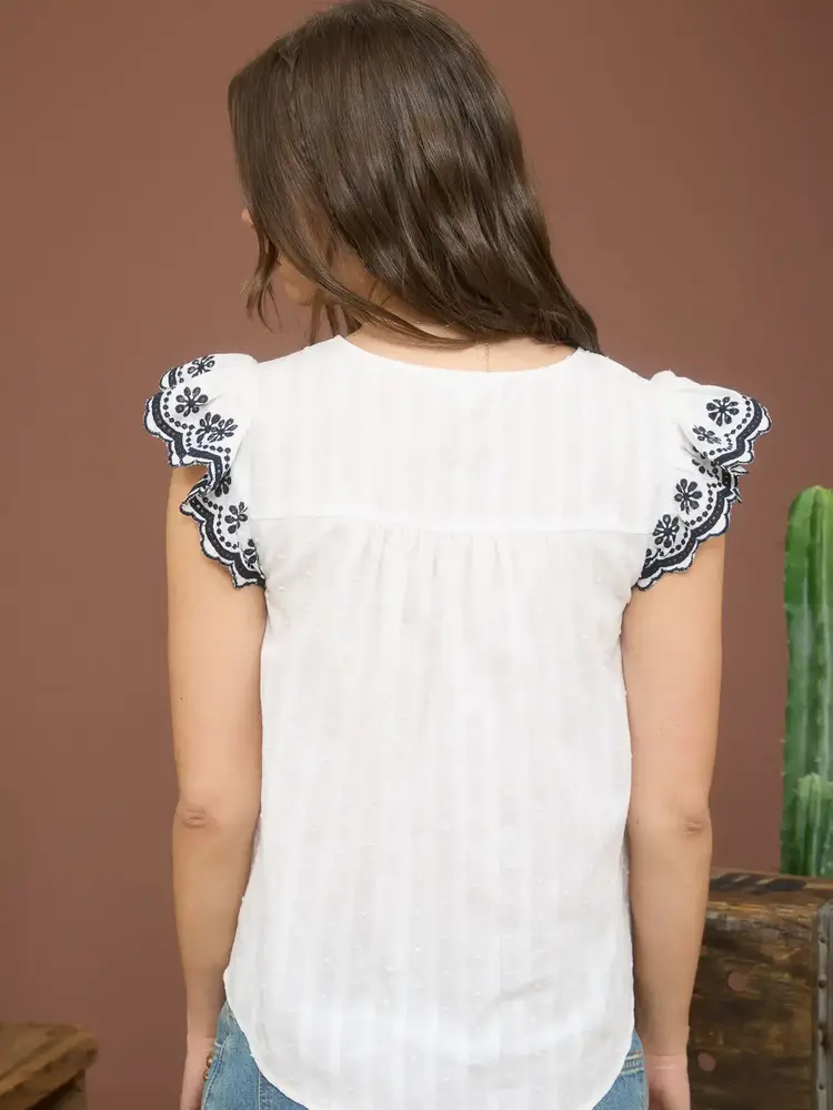 Stripe Contrast Floral Sleeve Top