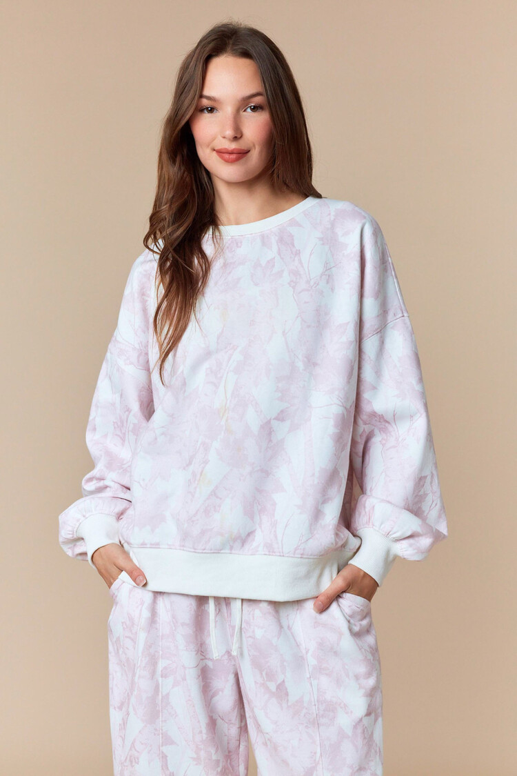 Leaf Printed Fleece Sweatshirt