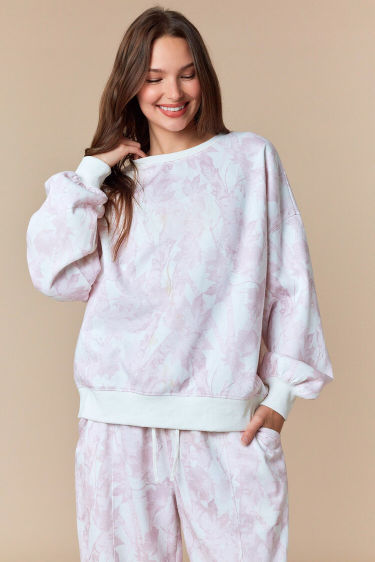 Leaf Printed Fleece Sweatshirt