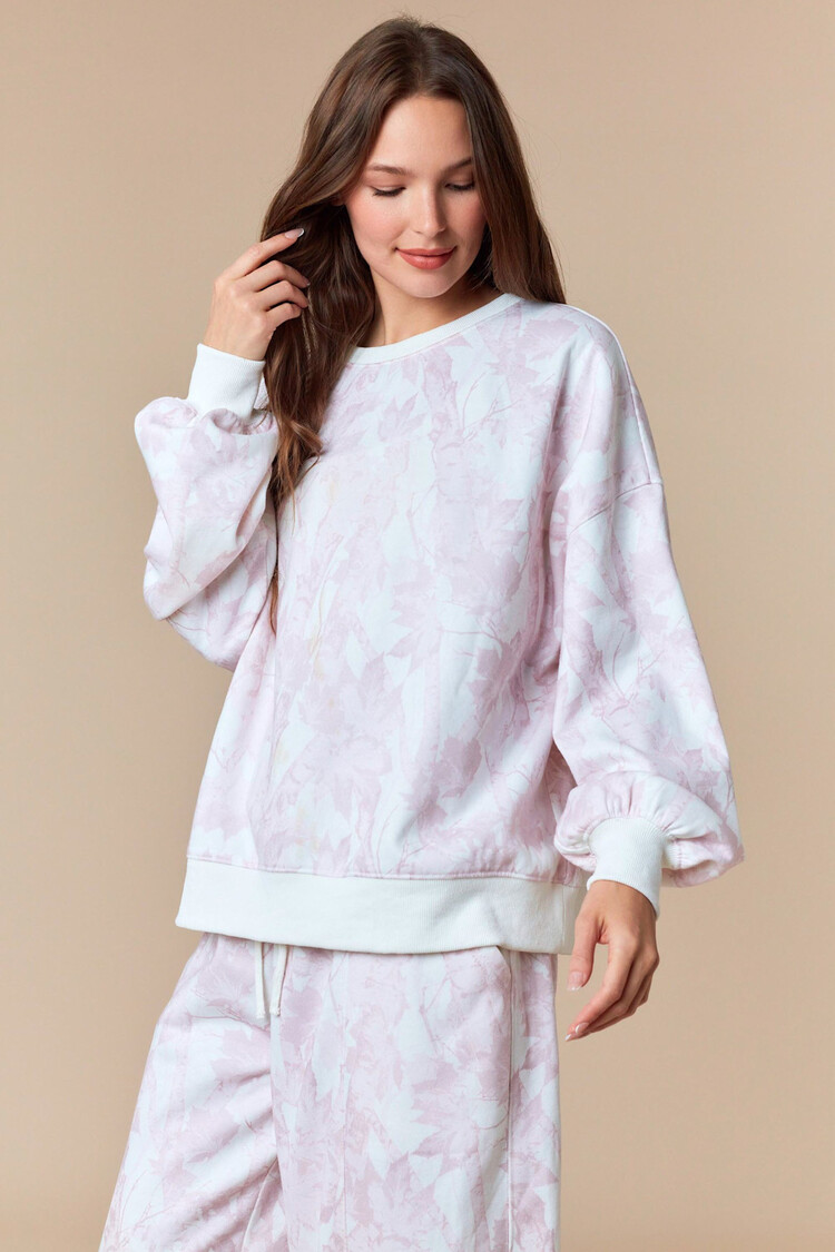 Leaf Printed Fleece Sweatshirt