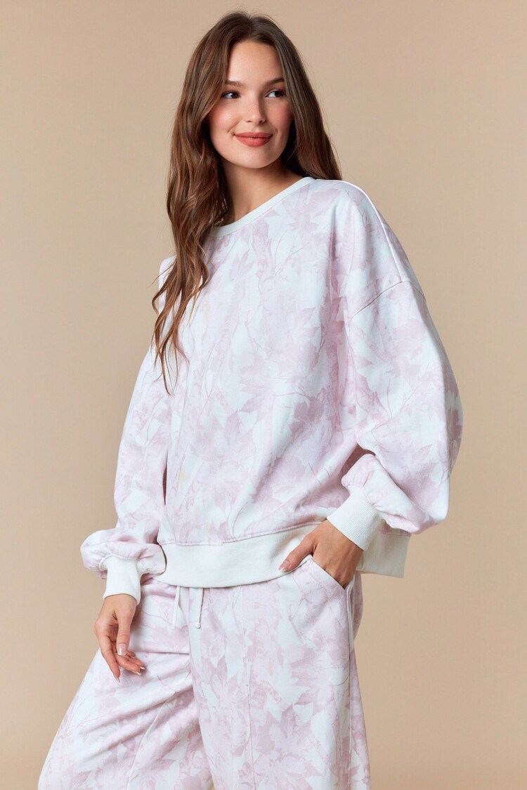 Leaf Printed Fleece Sweatshirt