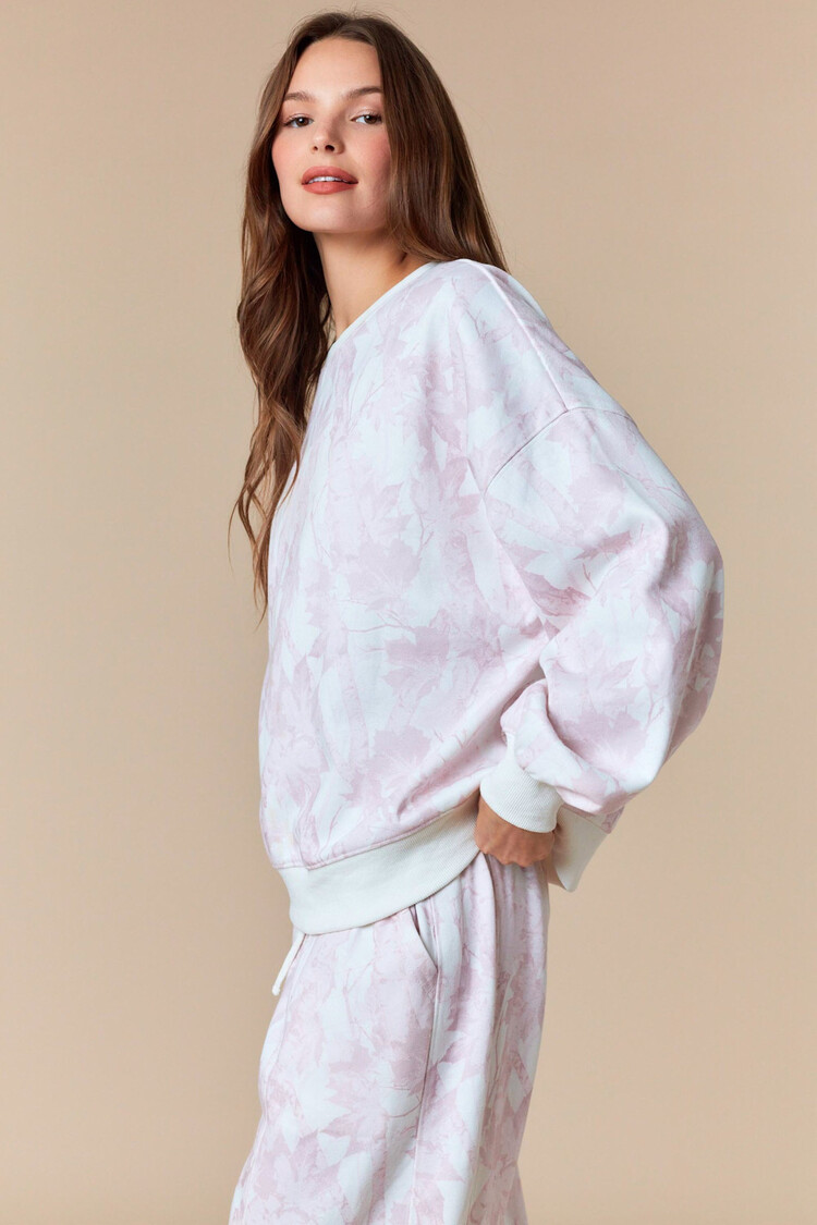 Leaf Printed Fleece Sweatshirt