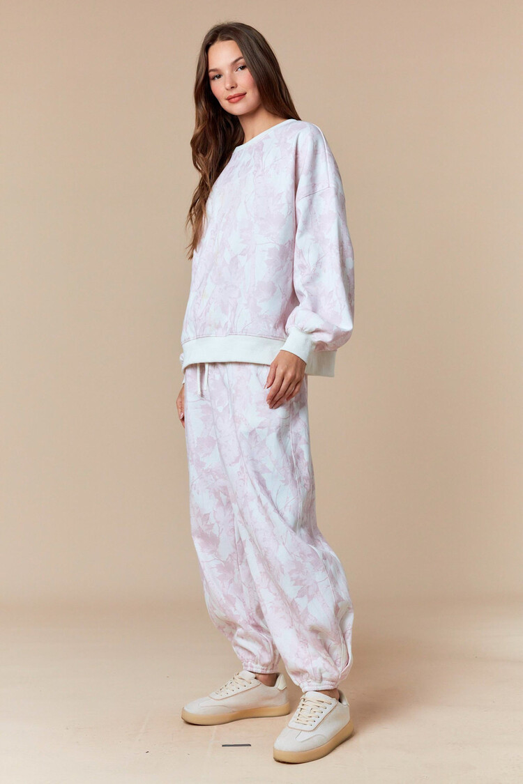 Leaf Printed Fleece Sweatshirt