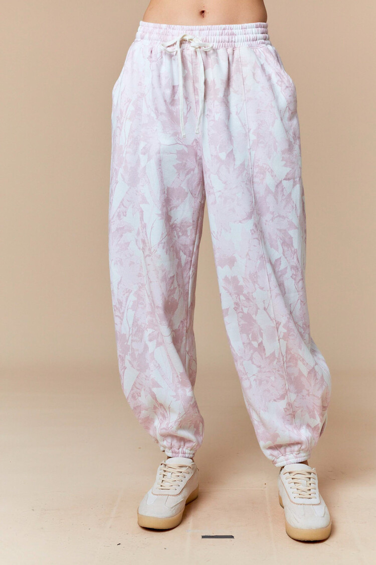 Leaf Printed Fleece Sweatpants