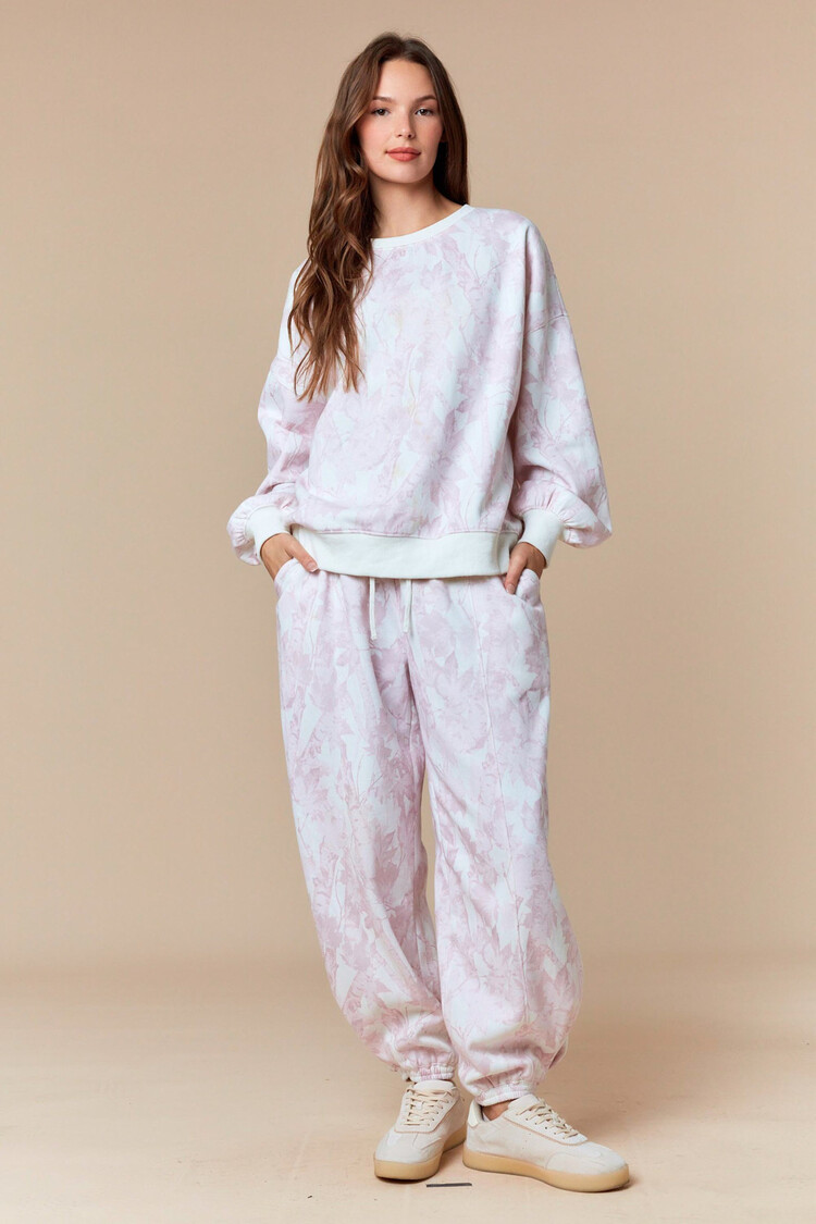 Leaf Printed Fleece Sweatpants