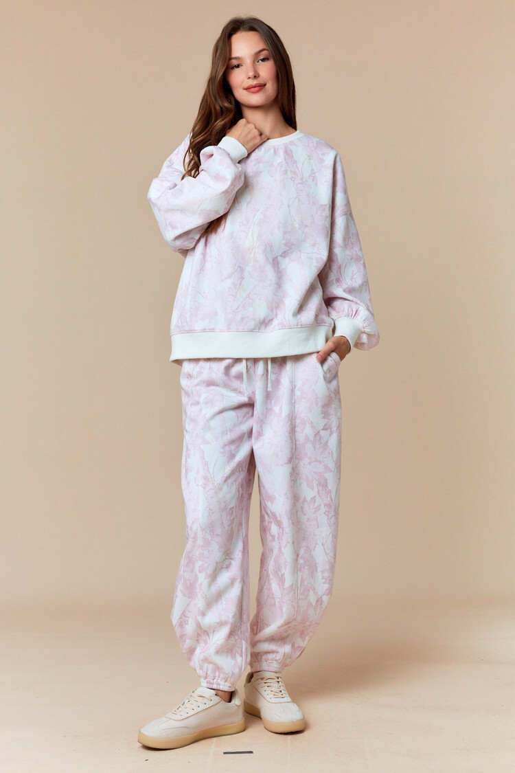 Leaf Printed Fleece Sweatpants