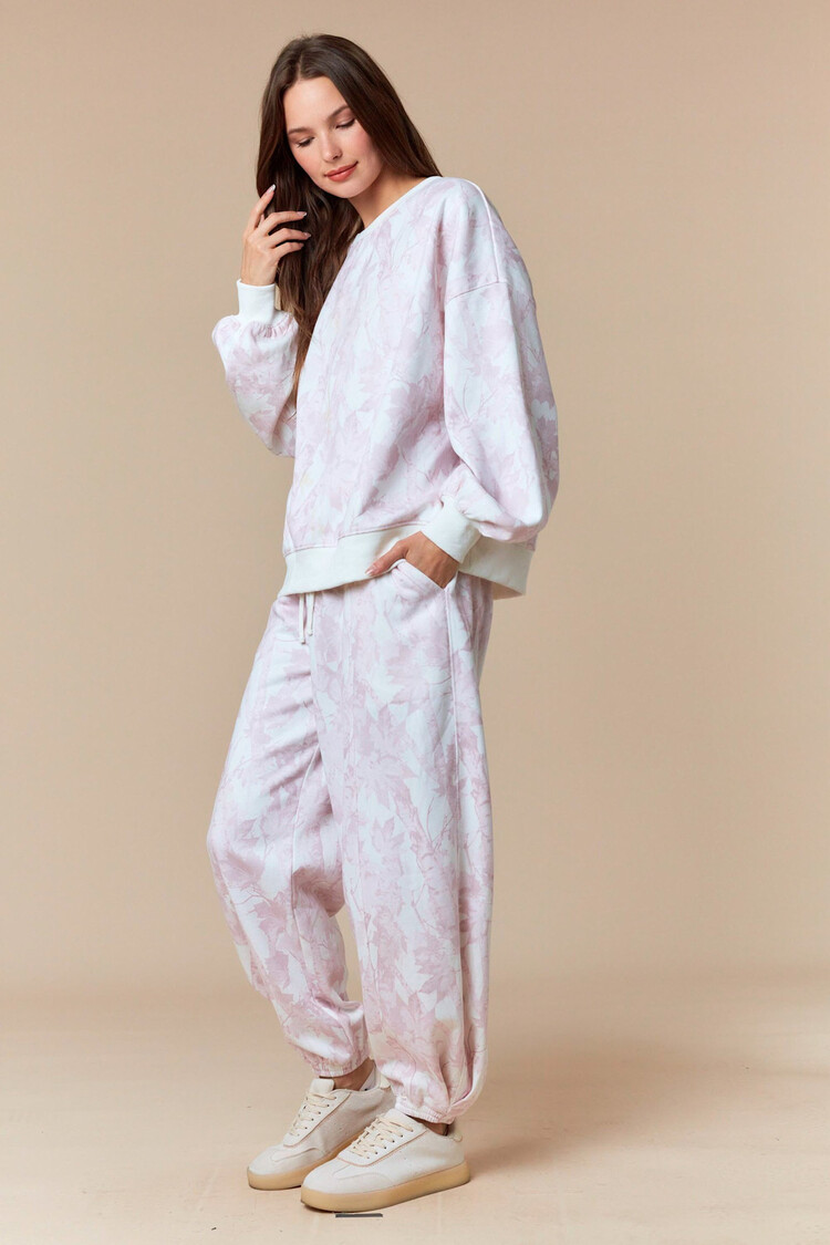 Leaf Printed Fleece Sweatpants