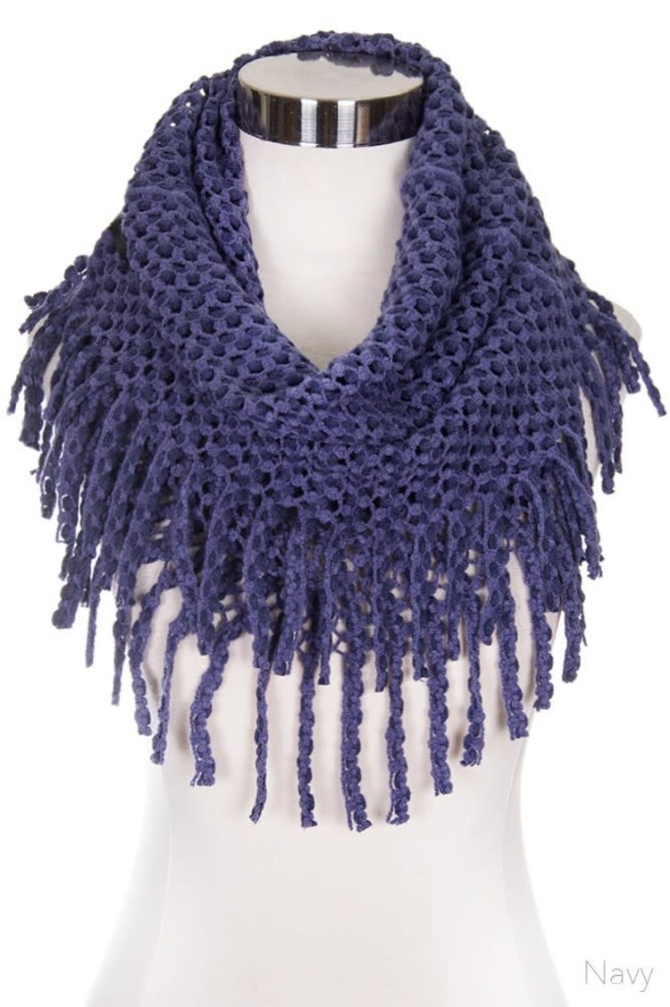 Two Tone Infinity Scarf w/Fringe