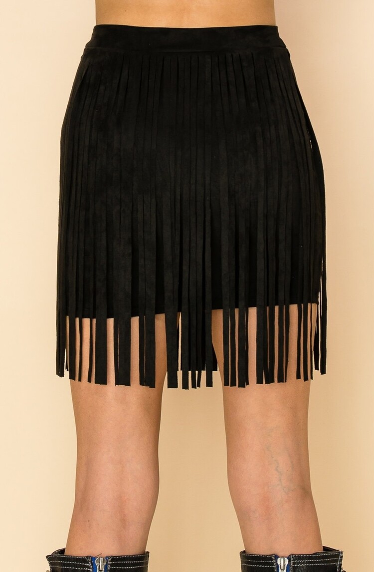 Vocal Suede Fringe Mini Skirt