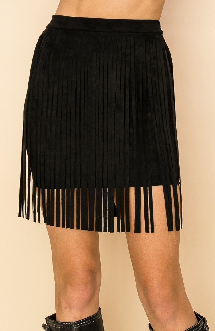 Vocal Suede Fringe Mini Skirt