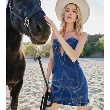 Sweetheart Cutout Denim Mini Dress