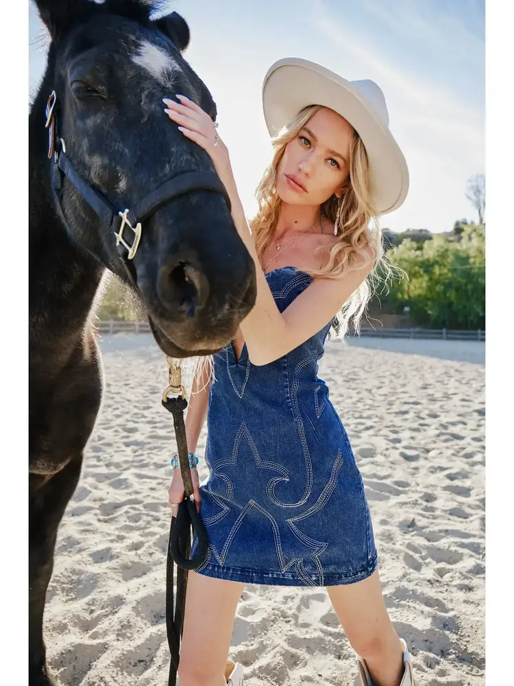 Sweetheart Cutout Denim Mini Dress