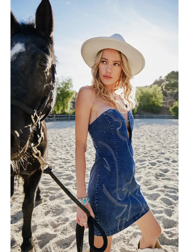 Sweetheart Cutout Denim Mini Dress