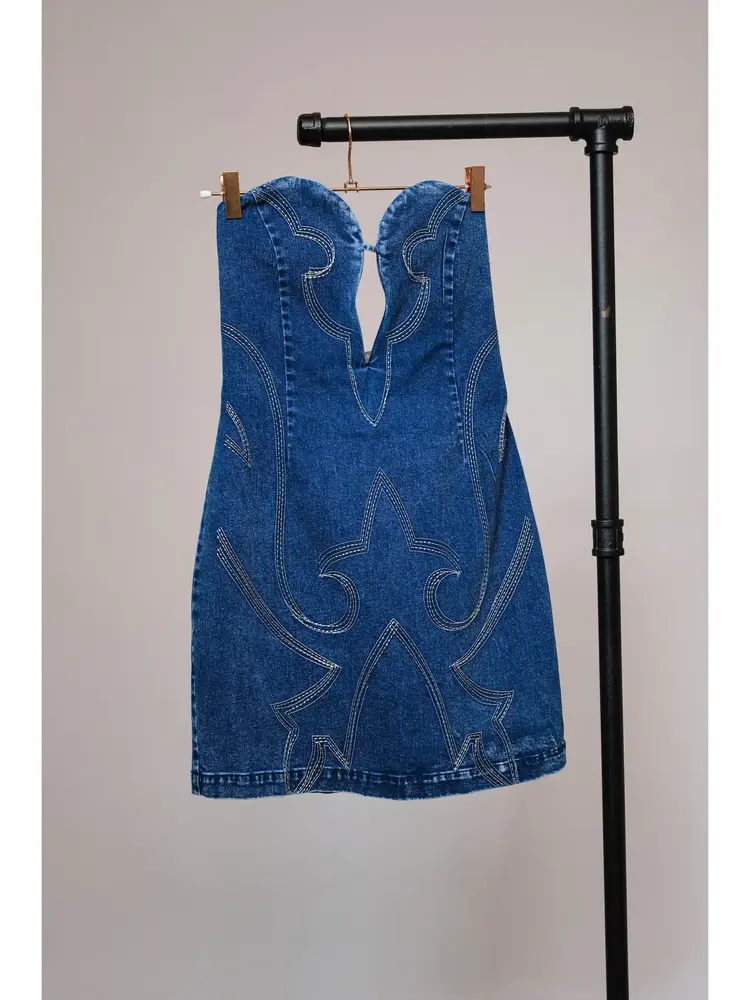 Sweetheart Cutout Denim Mini Dress