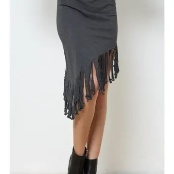 Fringe Asymmetrical French Terry Skirt