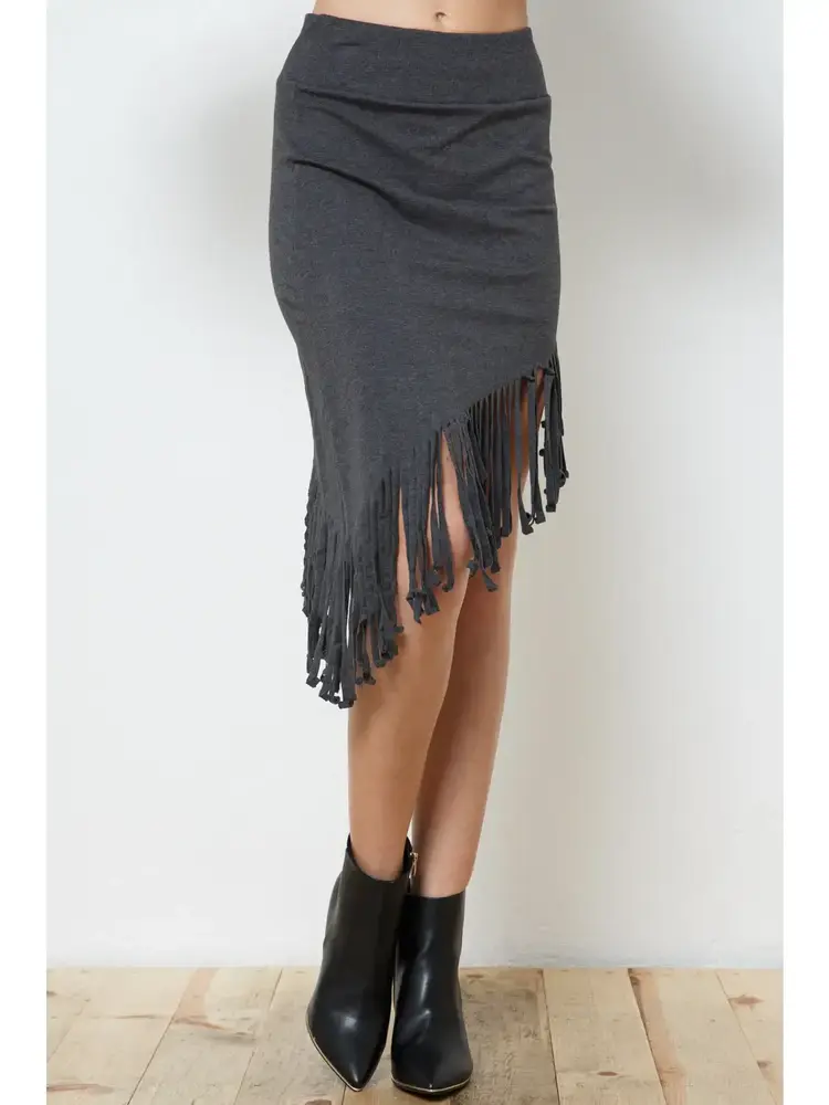 Fringe Asymmetrical French Terry Skirt