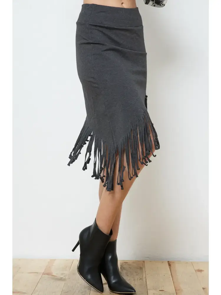 Fringe Asymmetrical French Terry Skirt