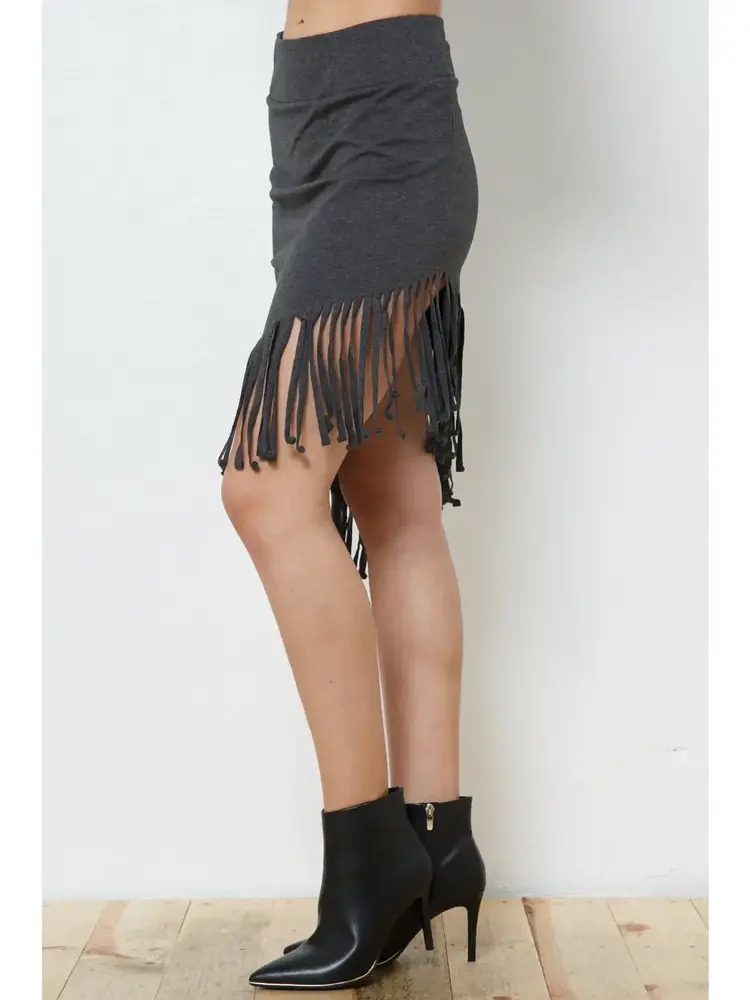 Fringe Asymmetrical French Terry Skirt