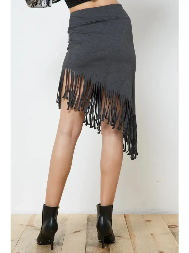 Fringe Asymmetrical French Terry Skirt