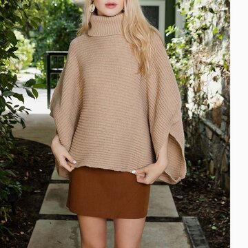 Turtleneck Ribbed Knit Poncho