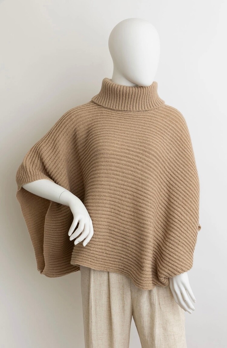 Turtleneck Ribbed Knit Poncho