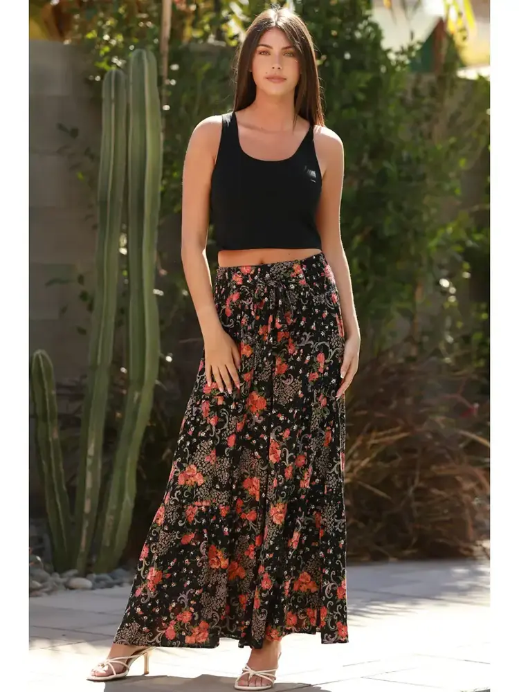 Wide Leg Floral Pants w/Tie Waist