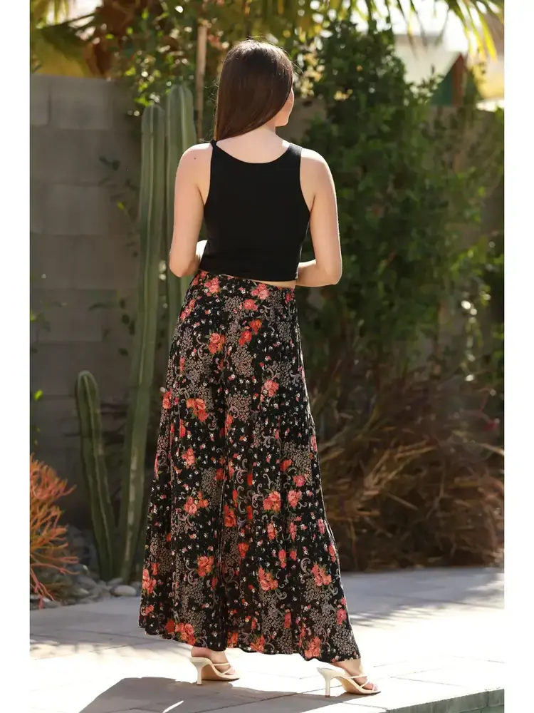 Wide Leg Floral Pants w/Tie Waist