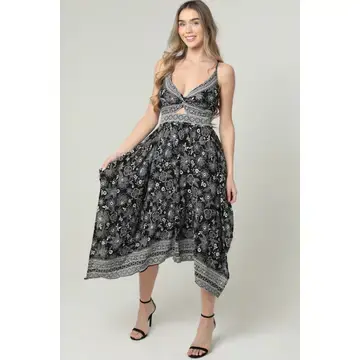 V Neck Hanky Hem Maxi Dress