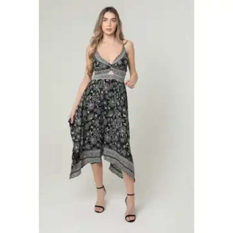 V Neck Hanky Hem Maxi Dress