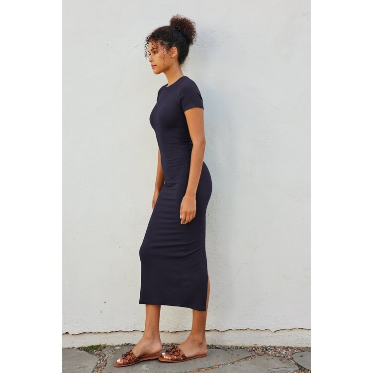 Ribbed Knit Back Slit T-Shirt Dress