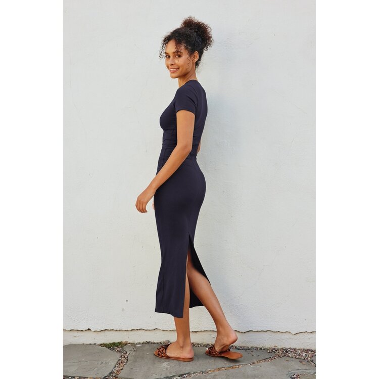 Ribbed Knit Back Slit T-Shirt Dress