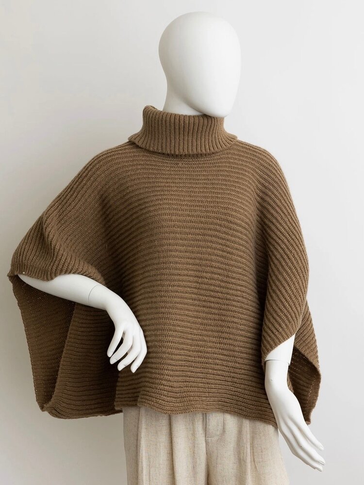 Turtleneck Ribbed Knit Poncho