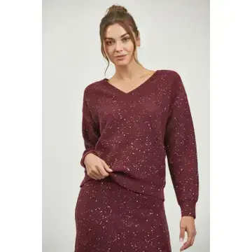 Sequin Mixed V-Neck Sweater Top