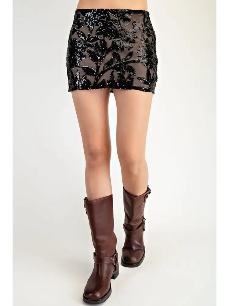Floral Sequin Mini Skirt