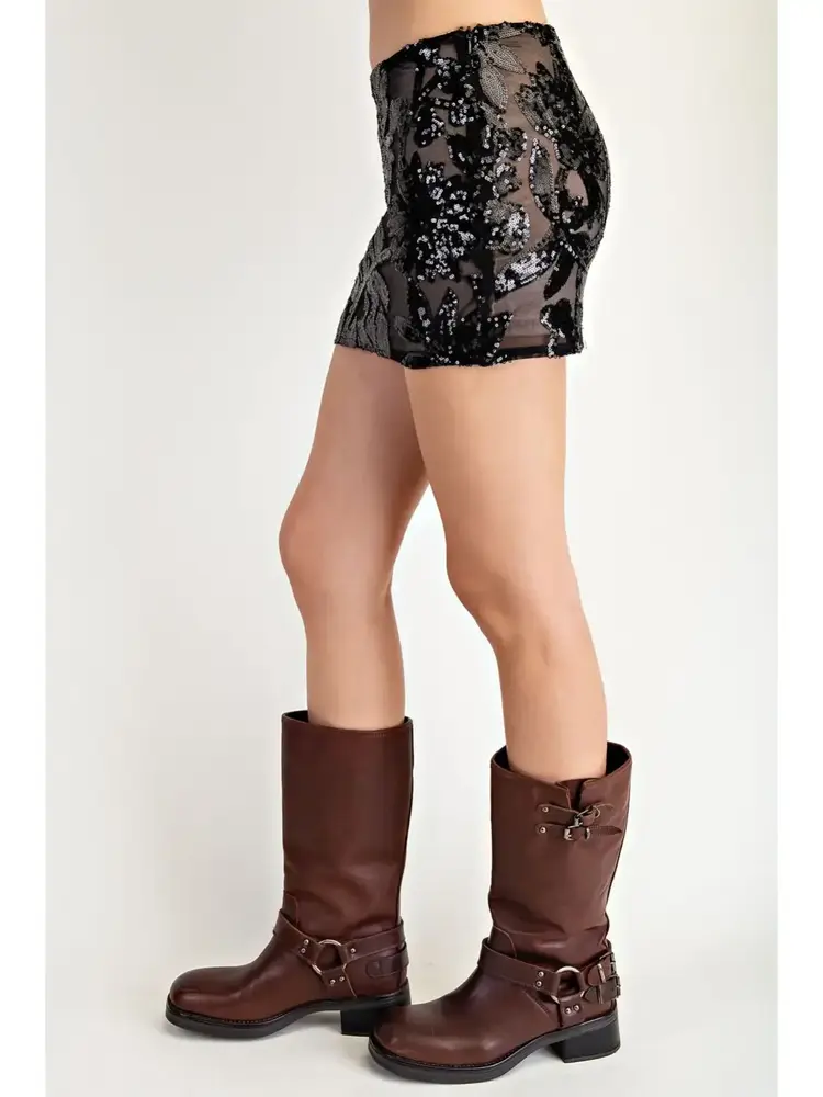 Floral Sequin Mini Skirt