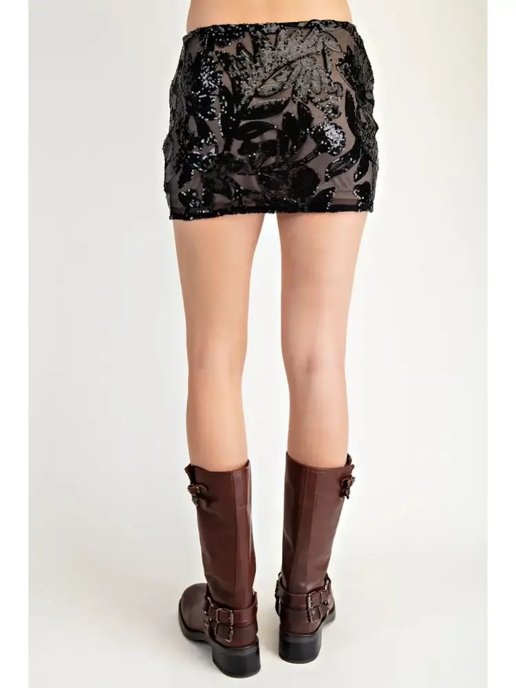 Floral Sequin Mini Skirt
