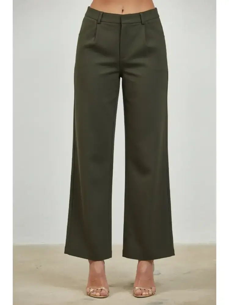 Wide Leg Trouser w/Button Accent