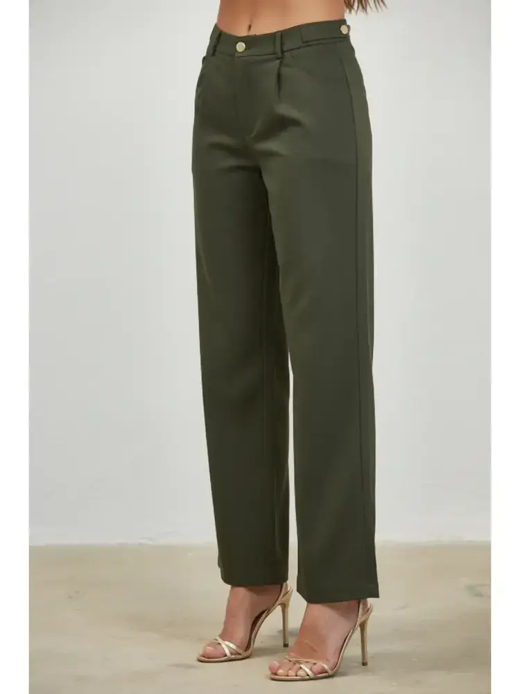 Wide Leg Trouser w/Button Accent