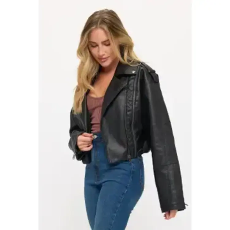 Vintage-Inspired Vegan Leather Biker Jacket