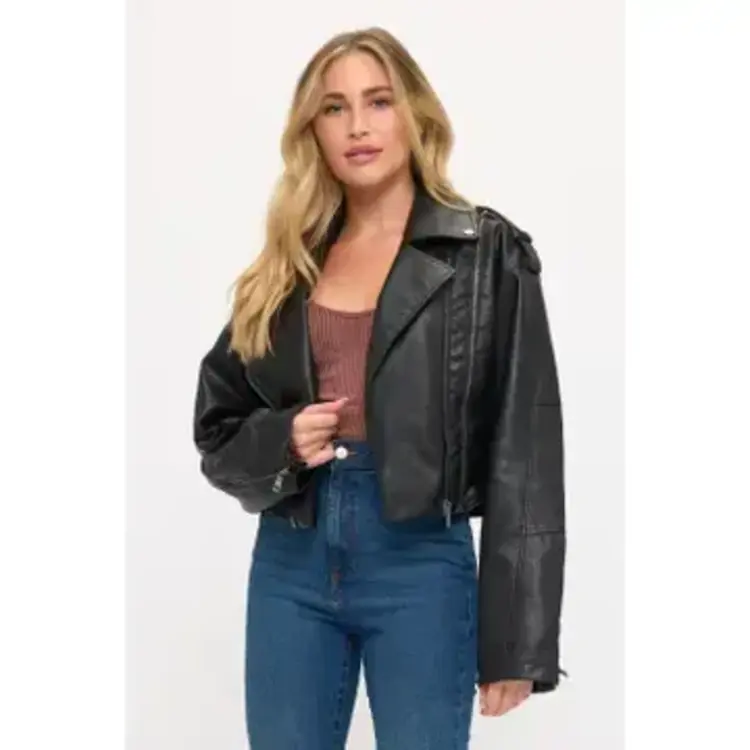 Vintage-Inspired Vegan Leather Biker Jacket