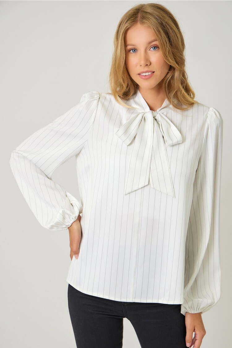 Ribbon Tie Stripe Blouse