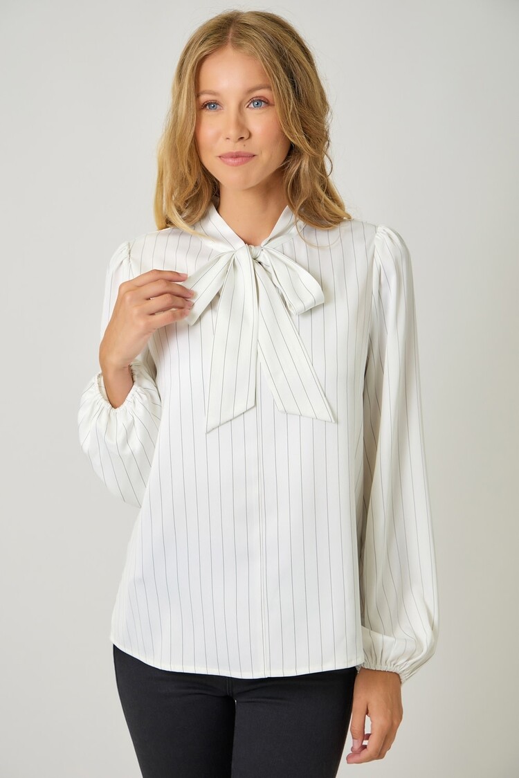 Ribbon Tie Stripe Blouse